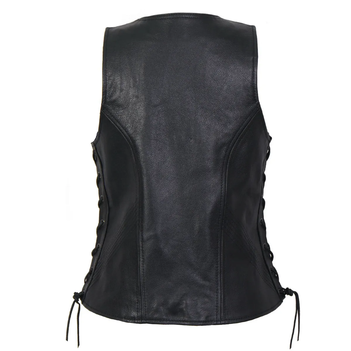 Hot Leathers VSL1013 Ladies Black Leather Side Lace Zip-Up Vest