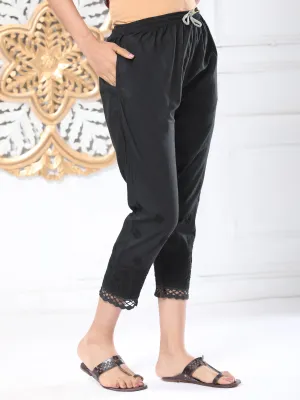 House Of Kari Chikankari Embroidered Cotton Black Relaxed Pants-11