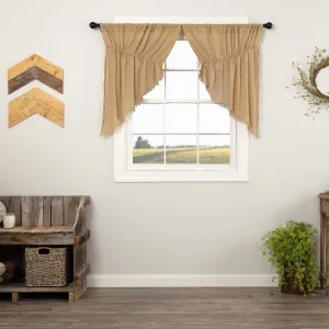 Khaki Fringed Tobacco Cloth Prairie Swag Curtains