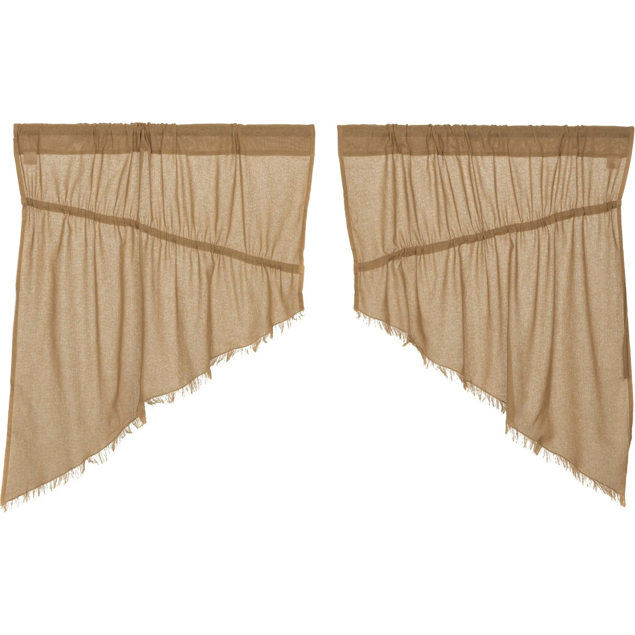 Khaki Fringed Tobacco Cloth Prairie Swag Curtains