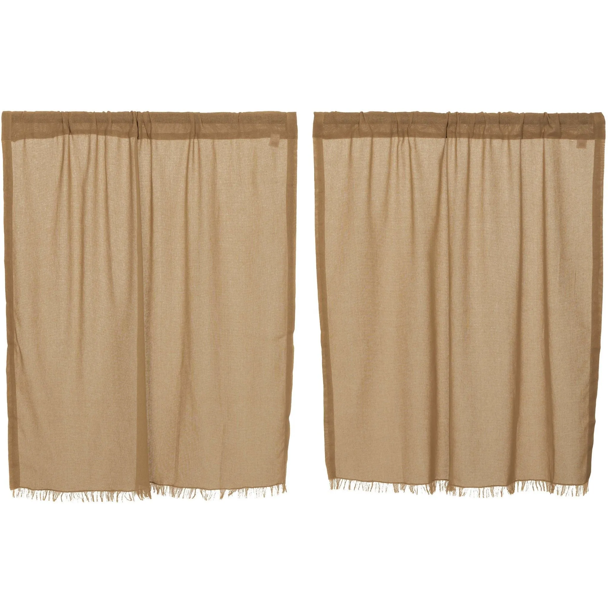 Khaki Fringed Tobacco Cloth Tier Curtains 36"