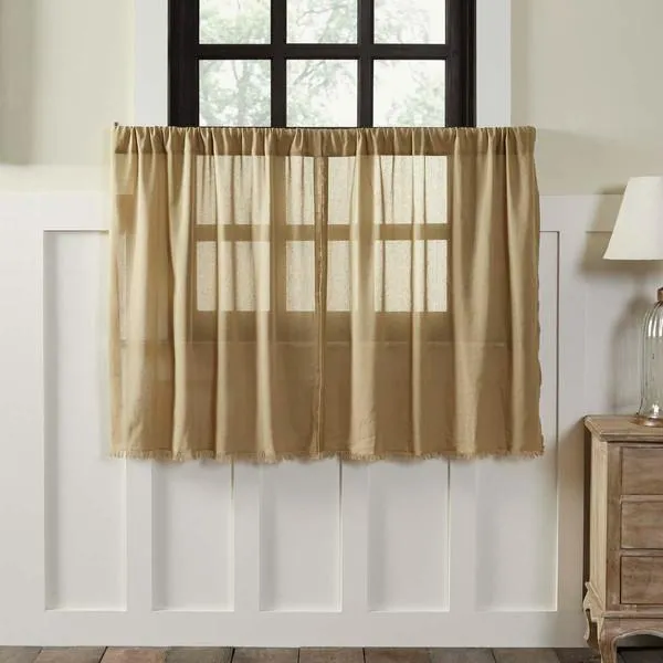 Khaki Fringed Tobacco Cloth Tier Curtains 36"