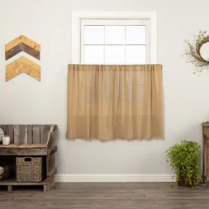 Khaki Fringed Tobacco Cloth Tier Curtains 36"