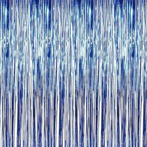 Kicko Blue Foil Fringe Curtain - 4 Pack, 3 X 8 Feet - 36 X 96 Inches Metallic Panels -