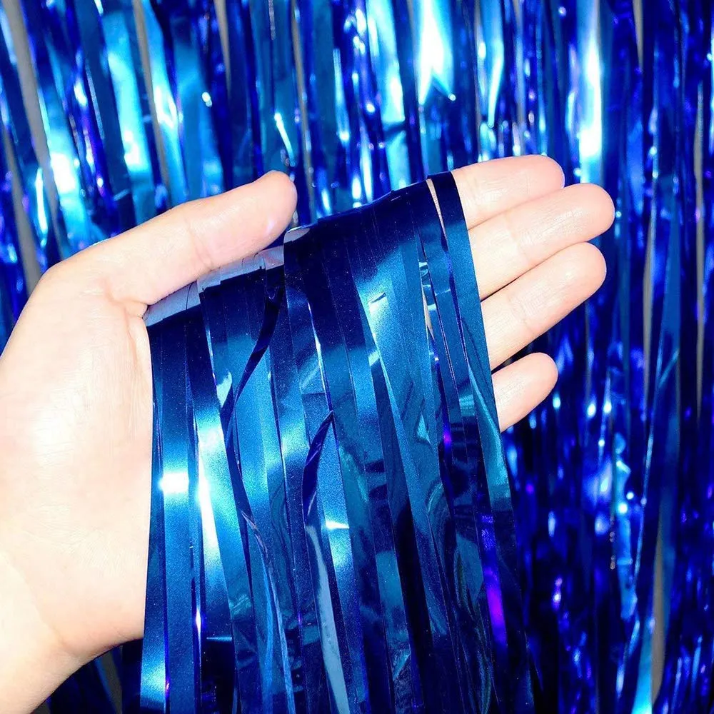 Kicko Blue Foil Fringe Curtain - 4 Pack, 3 X 8 Feet - 36 X 96 Inches Metallic Panels -