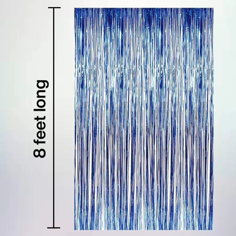 Kicko Blue Foil Fringe Curtain - 4 Pack, 3 X 8 Feet - 36 X 96 Inches Metallic Panels -