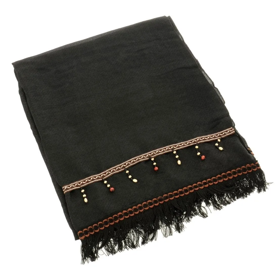 Klaudia Womens Black Fringed Scarf Beaded Wrap