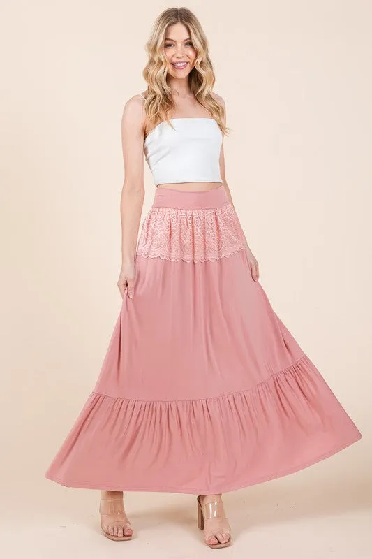 Lace Detailed Ruffle Maxi Skirt