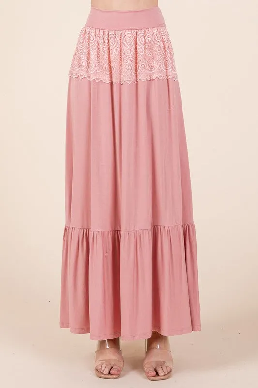 Lace Detailed Ruffle Maxi Skirt