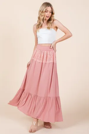 Lace Detailed Ruffle Maxi Skirt