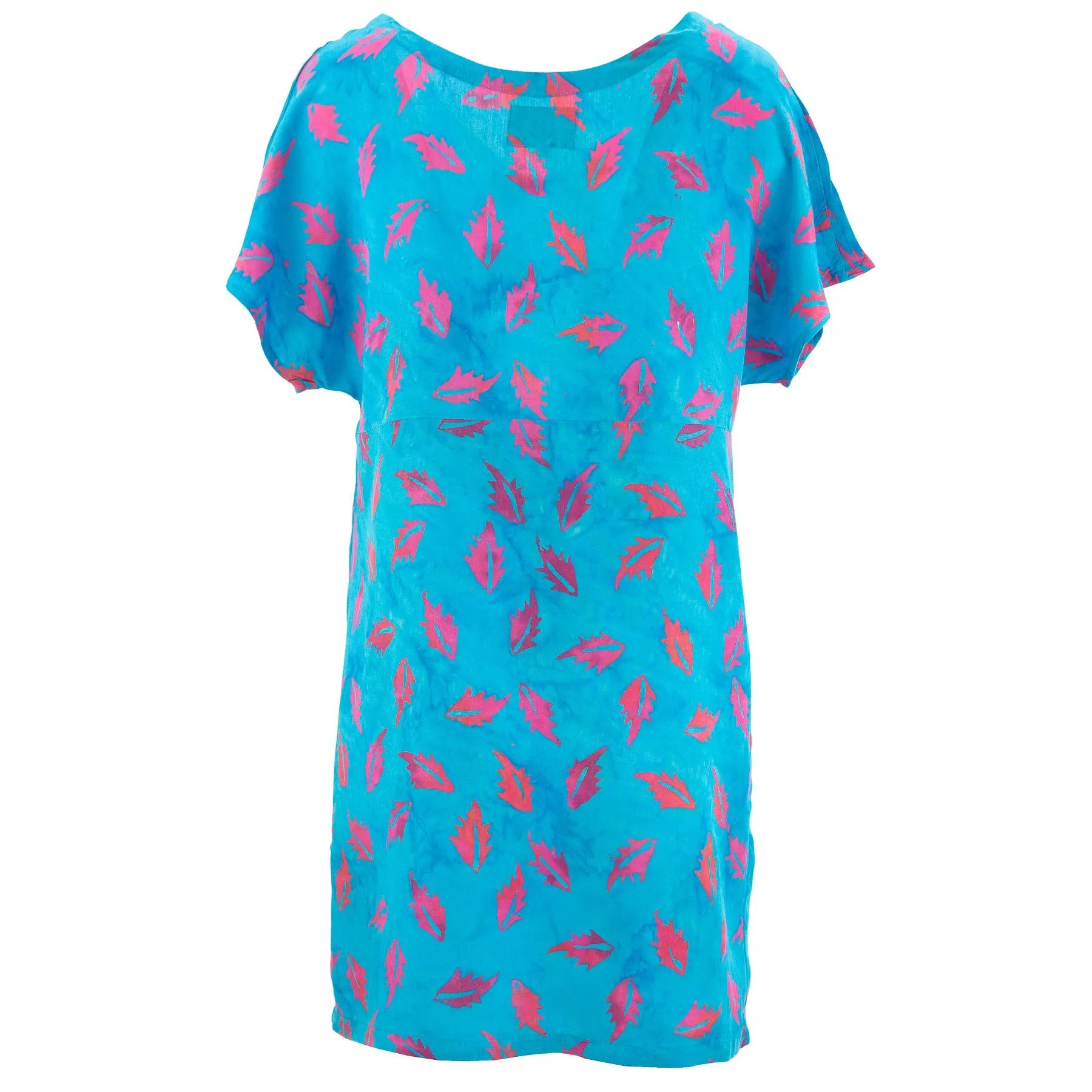 Lolo Short Shift Dress - Blue Batik Leaf