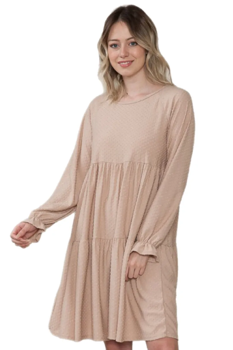 Long Sleeve Tiered Dress Style 4189 in  Taupe or Charcoal