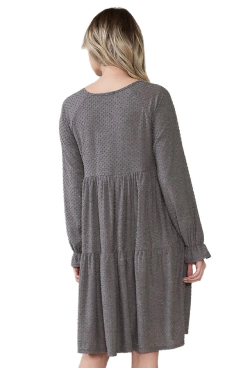 Long Sleeve Tiered Dress Style 4189 in  Taupe or Charcoal