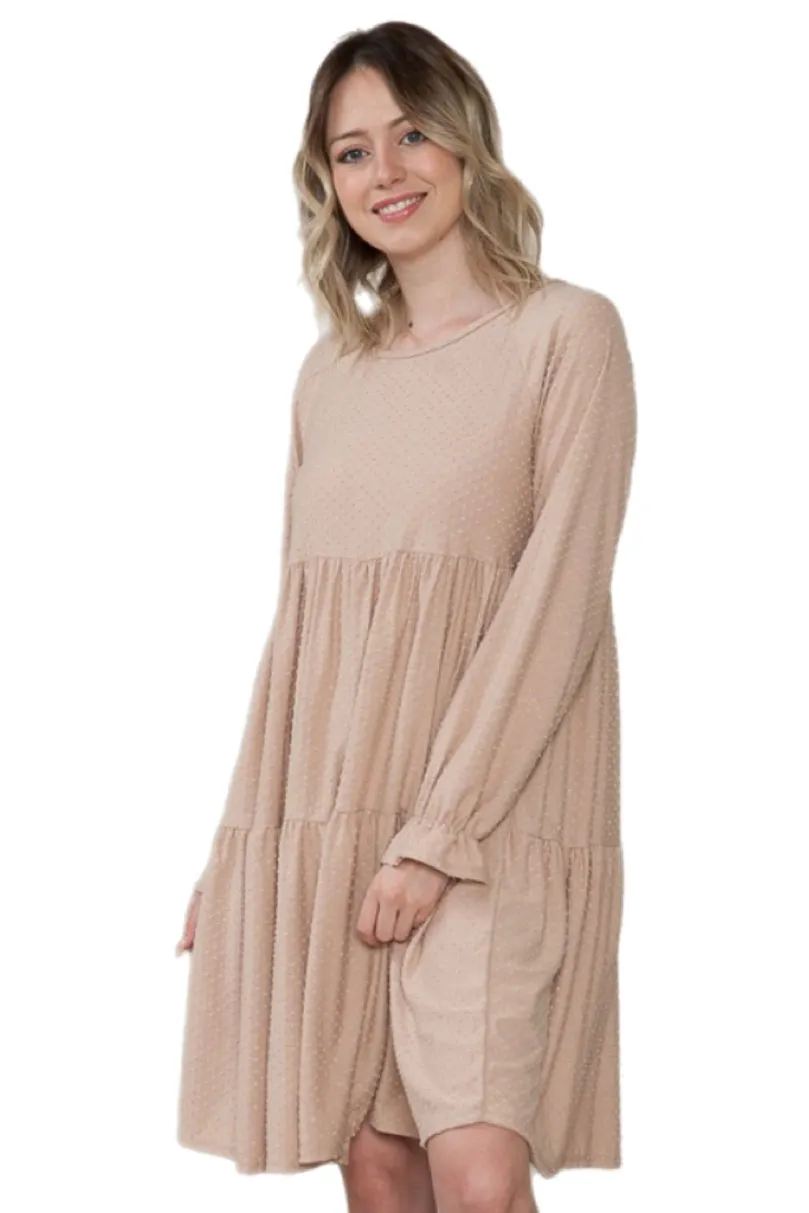 Long Sleeve Tiered Dress Style 4189 in  Taupe or Charcoal