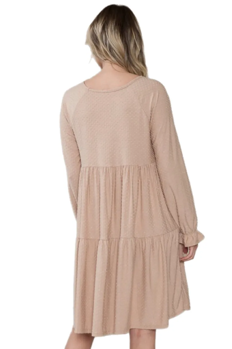 Long Sleeve Tiered Dress Style 4189 in  Taupe or Charcoal