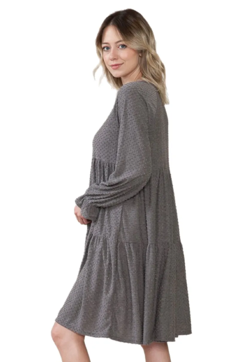 Long Sleeve Tiered Dress Style 4189 in  Taupe or Charcoal