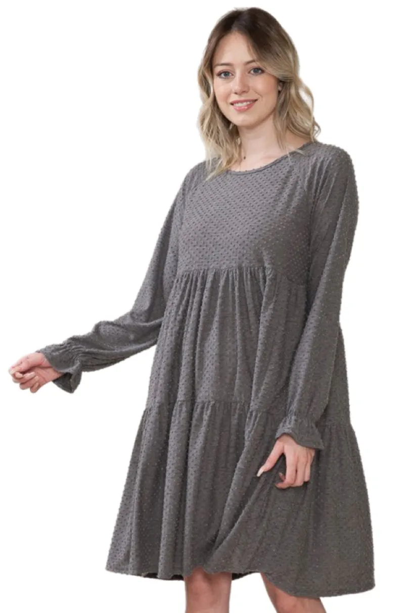 Long Sleeve Tiered Dress Style 4189 in  Taupe or Charcoal