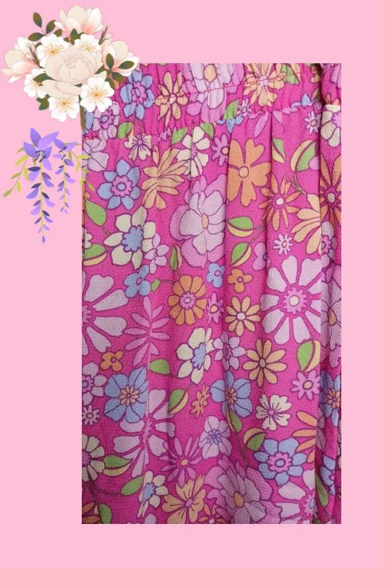 Made USA Flowers Print Tiered Layered Maxi Skirt - Pink