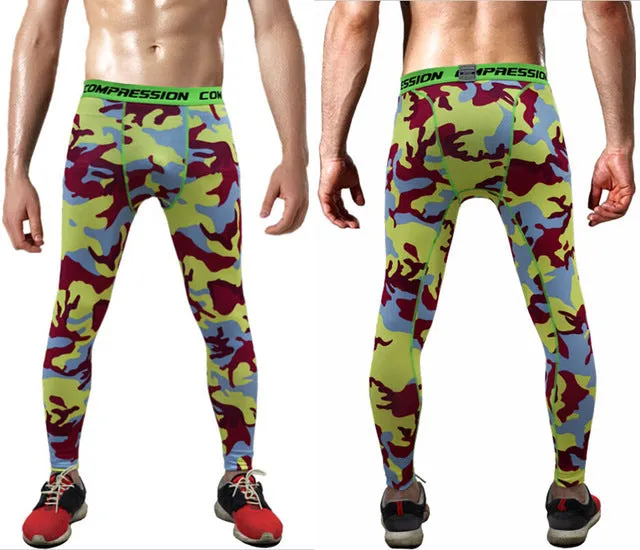 Mens Compression Pants Tights Casual  Bodybuilding  Camouflage Skinny Leggings