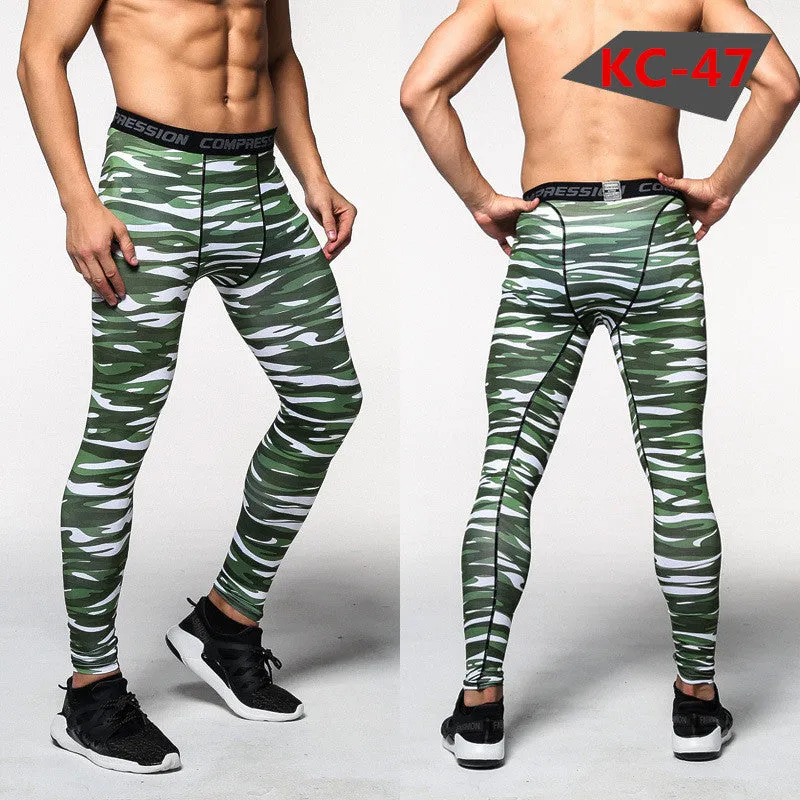 Mens Compression Pants Tights Casual  Bodybuilding  Camouflage Skinny Leggings