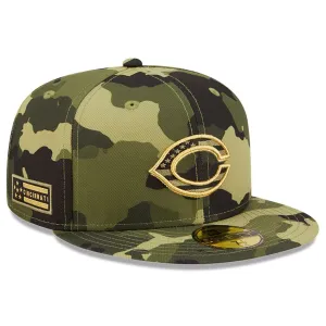 Men's New Era Cincinnati Reds 2022 Armed Forces Day On Field 59FIFTY Camo Cap.