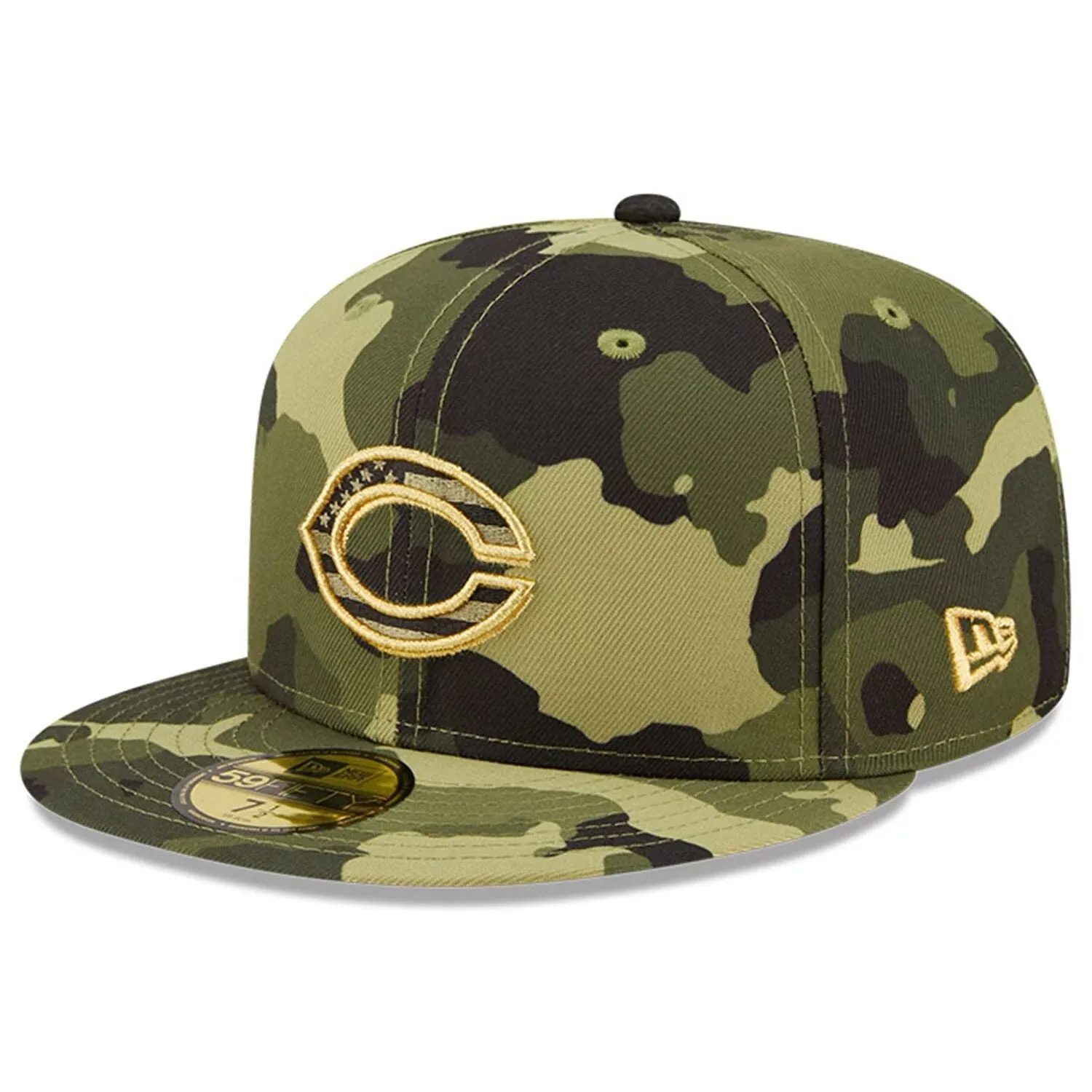 Men's New Era Cincinnati Reds 2022 Armed Forces Day On Field 59FIFTY Camo Cap.