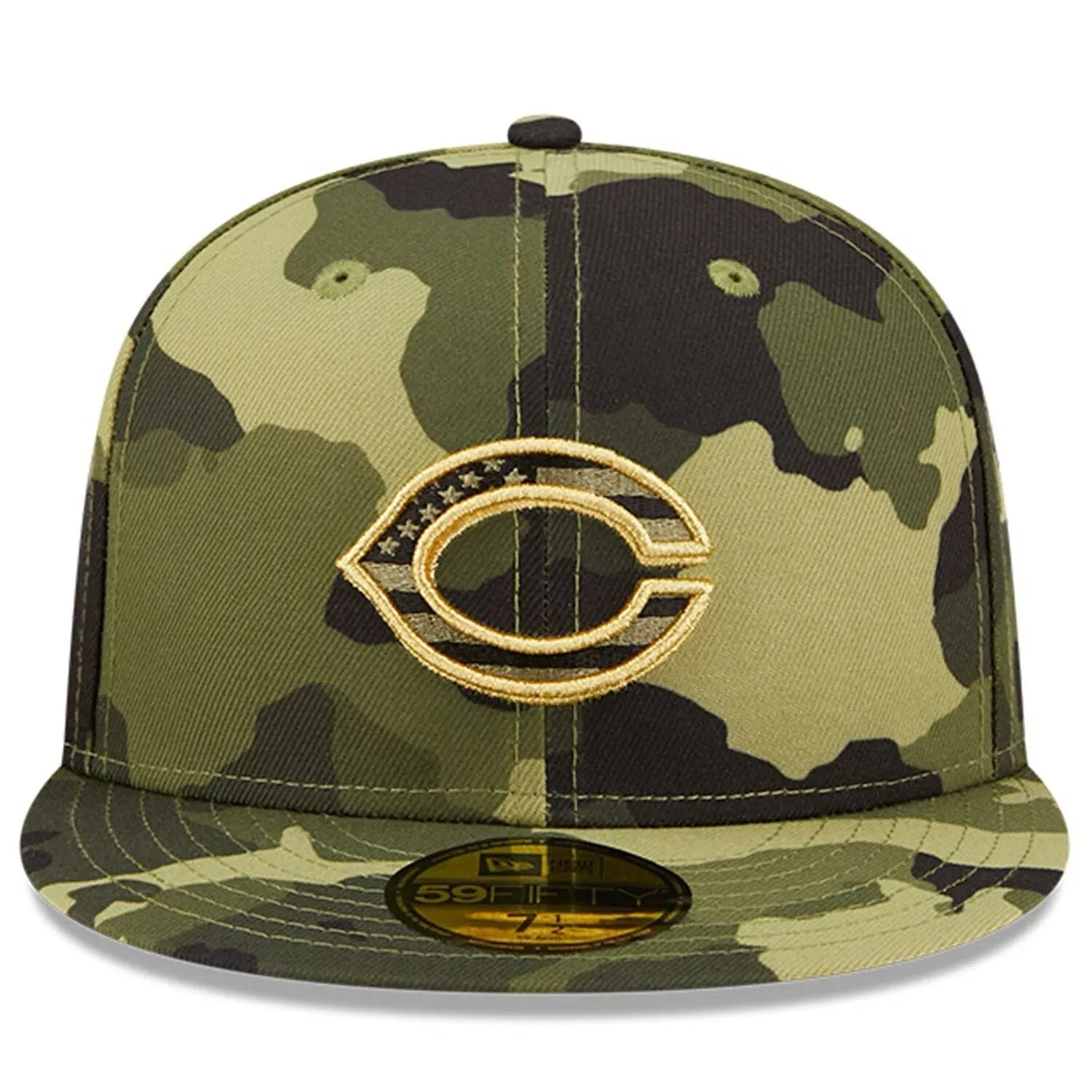 Men's New Era Cincinnati Reds 2022 Armed Forces Day On Field 59FIFTY Camo Cap.