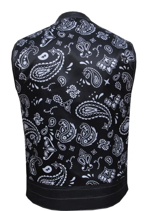 Men's SOA Club Style Leather Vest with Black Paisley Lining #6665.00