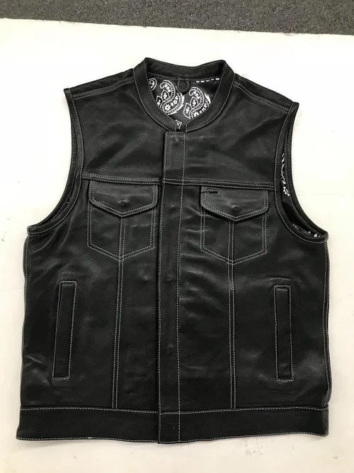 Men's SOA Club Style Leather Vest with Black Paisley Lining #6665.00