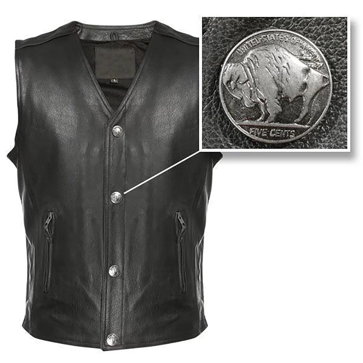 Milwaukee Leather ML1378 Men's 'Buffalo Nickel' Black Motorcycle Vest