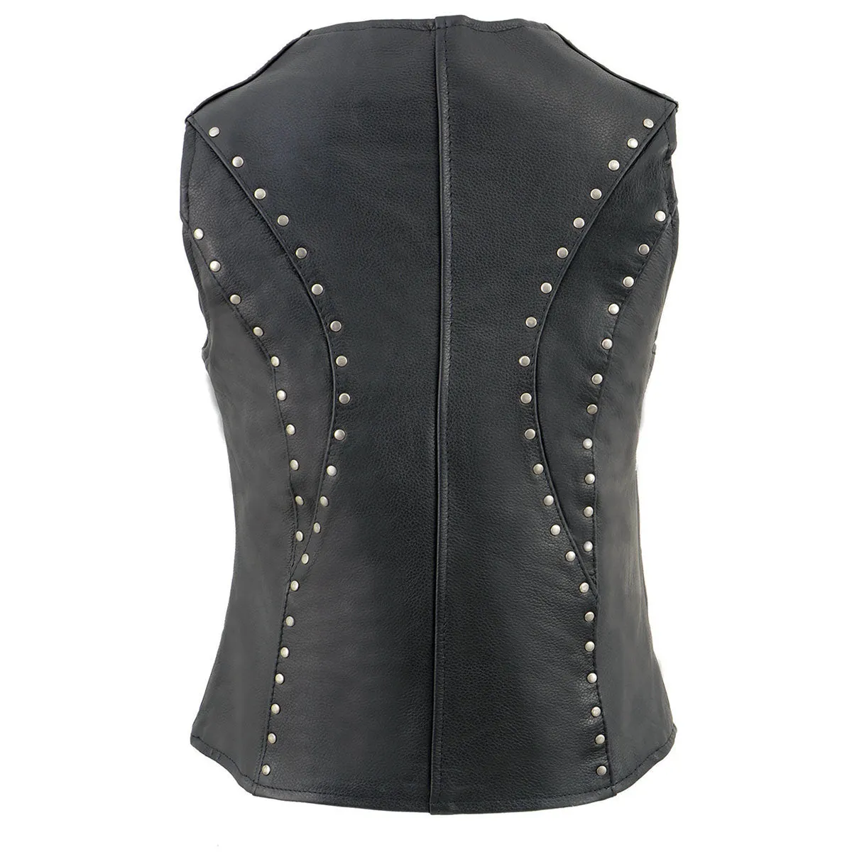 Milwaukee Leather ML2078 Women's Black Premium Leather Motorcycle Rider Vest- Studding Detail with Front Zip Closure