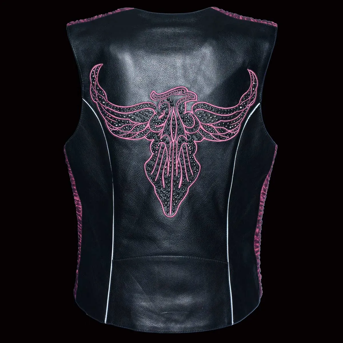 Milwaukee Leather MLL4570 Ladies Black and Purple 'Studded Phoenix' Leather Vest