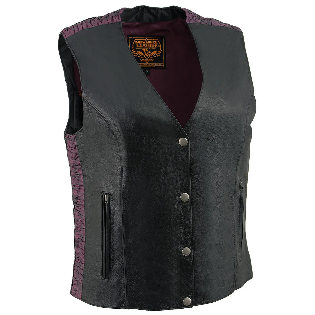 Milwaukee Leather MLL4570 Women's Studded Phoenix Black/Purple Leather Motorcycle Vest w/ Embroidery Art