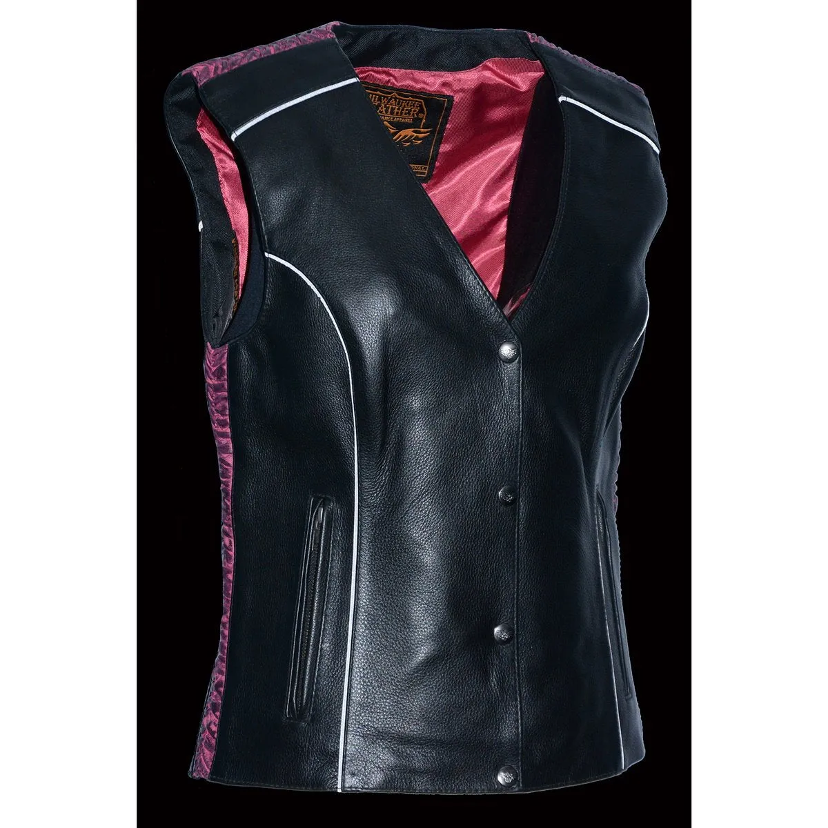 Milwaukee Leather MLL4570 Women's Studded Phoenix Black/Purple Leather Motorcycle Vest w/ Embroidery Art