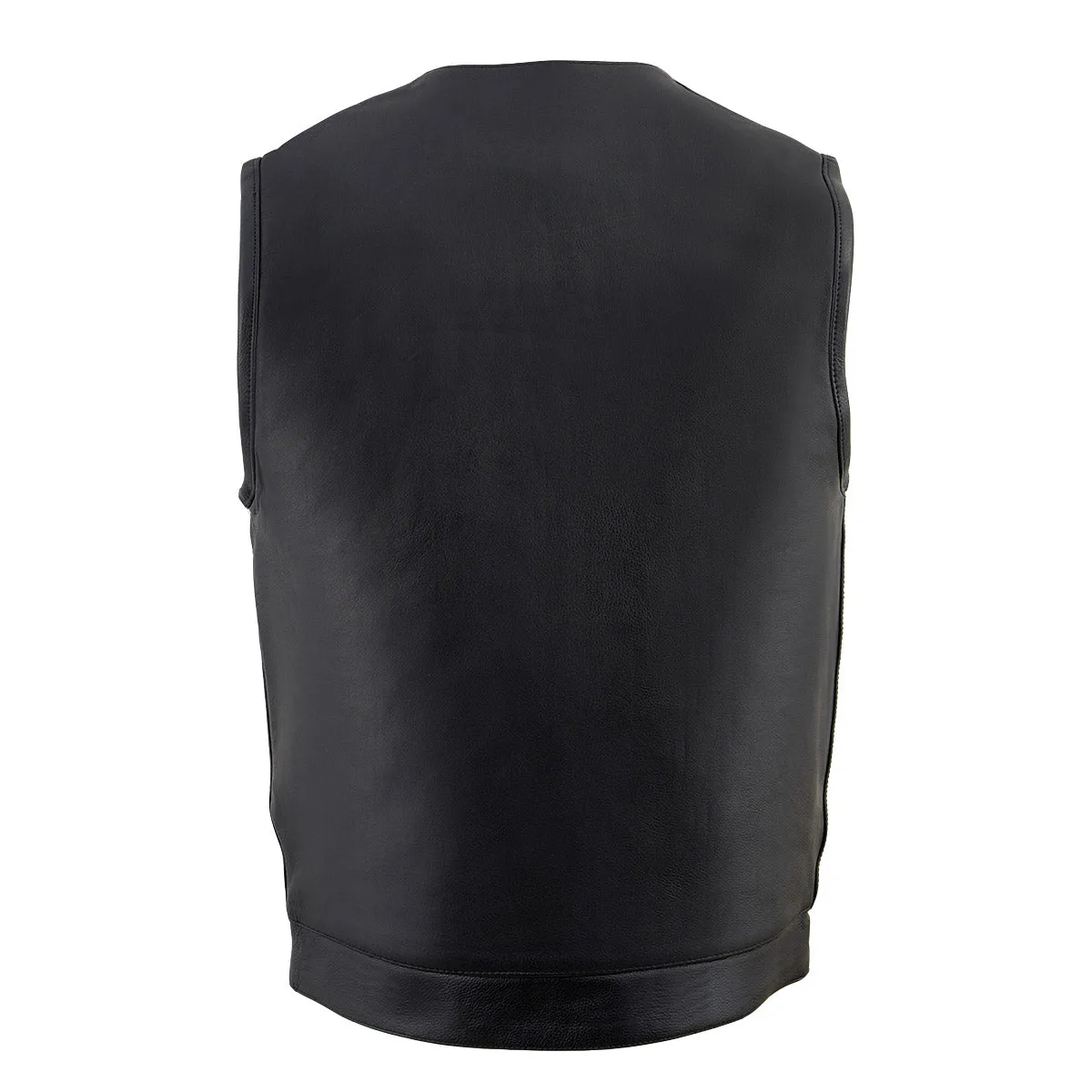 Milwaukee Leather MLM3511 Men's Black Collarless Snap/Zipper Club Style Motorcycle Leather Vest