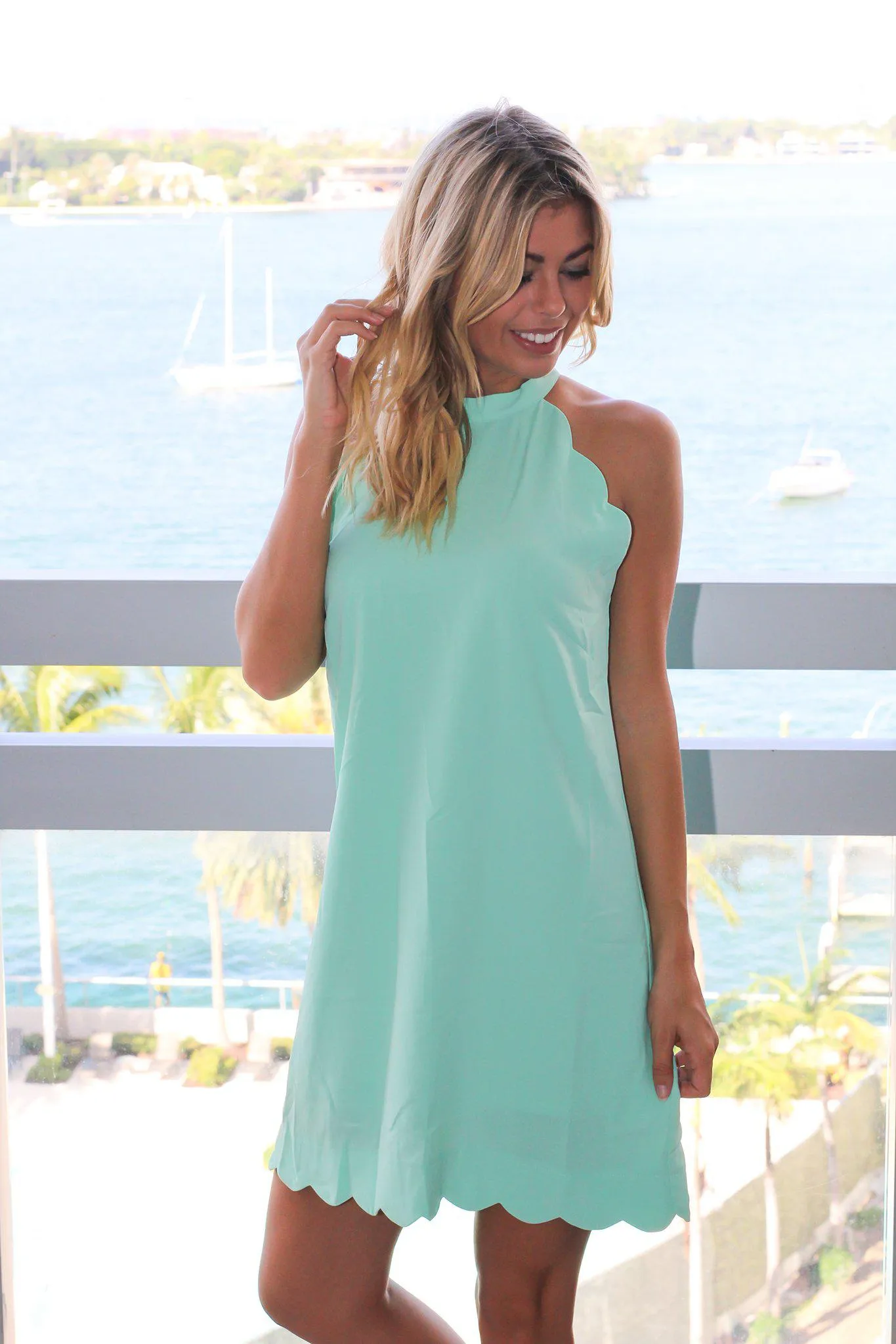 Mint Sleeveless Scalloped Short Dress