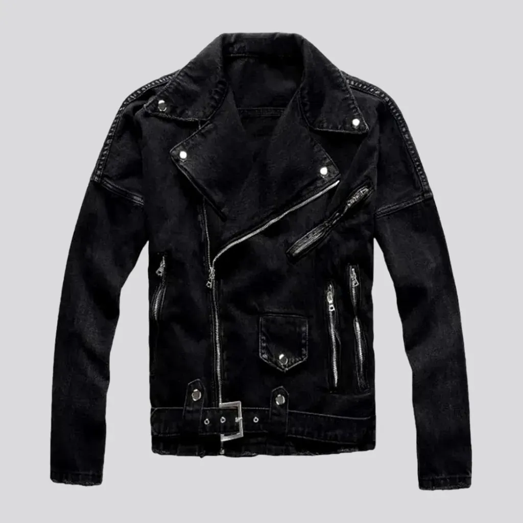 Monochrome biker denim jacket for men