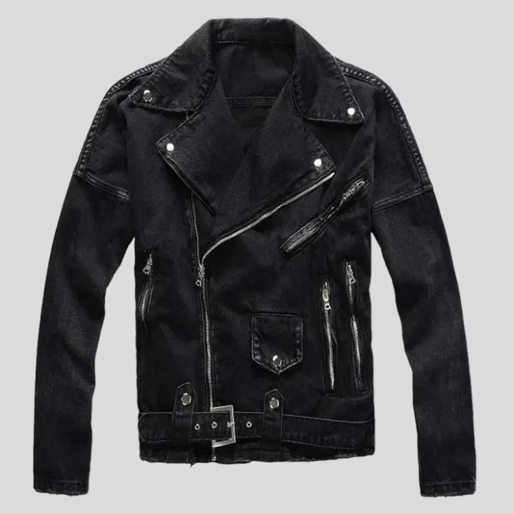 Monochrome biker denim jacket for men