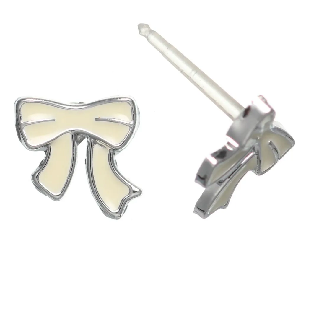 Monochrome Bow Studs Hypoallergenic Earrings for Sensitive Ears Made with Plastic Posts