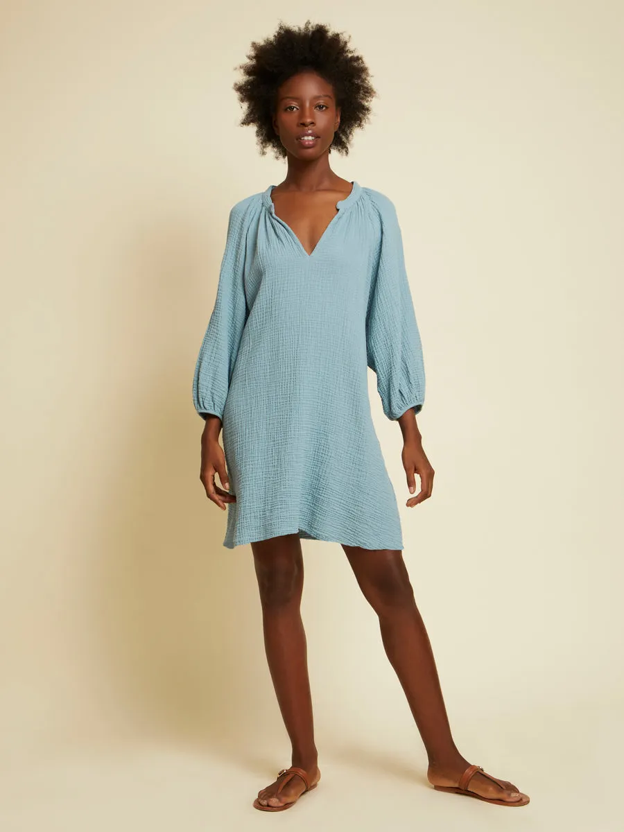 Nation LTD - Nala Peasant Dress in Dusty Blue