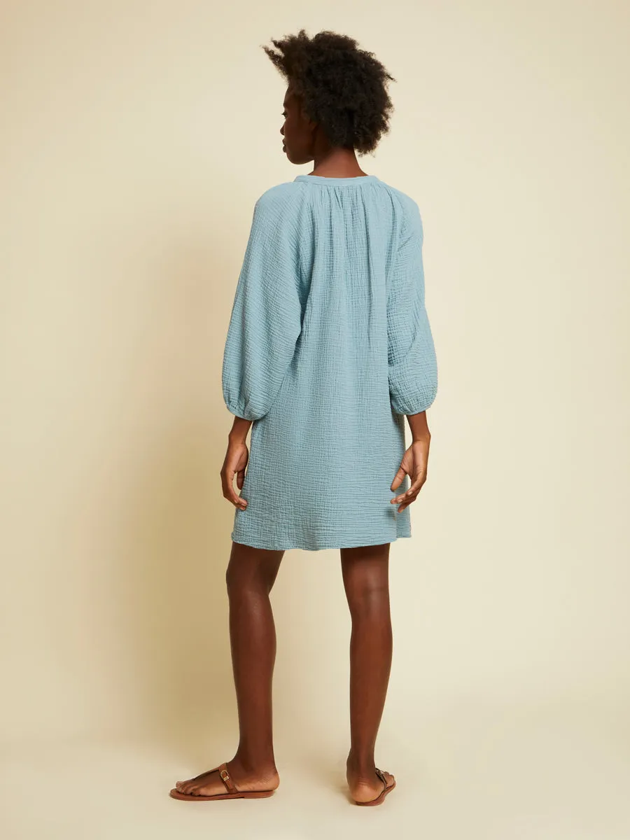 Nation LTD - Nala Peasant Dress in Dusty Blue