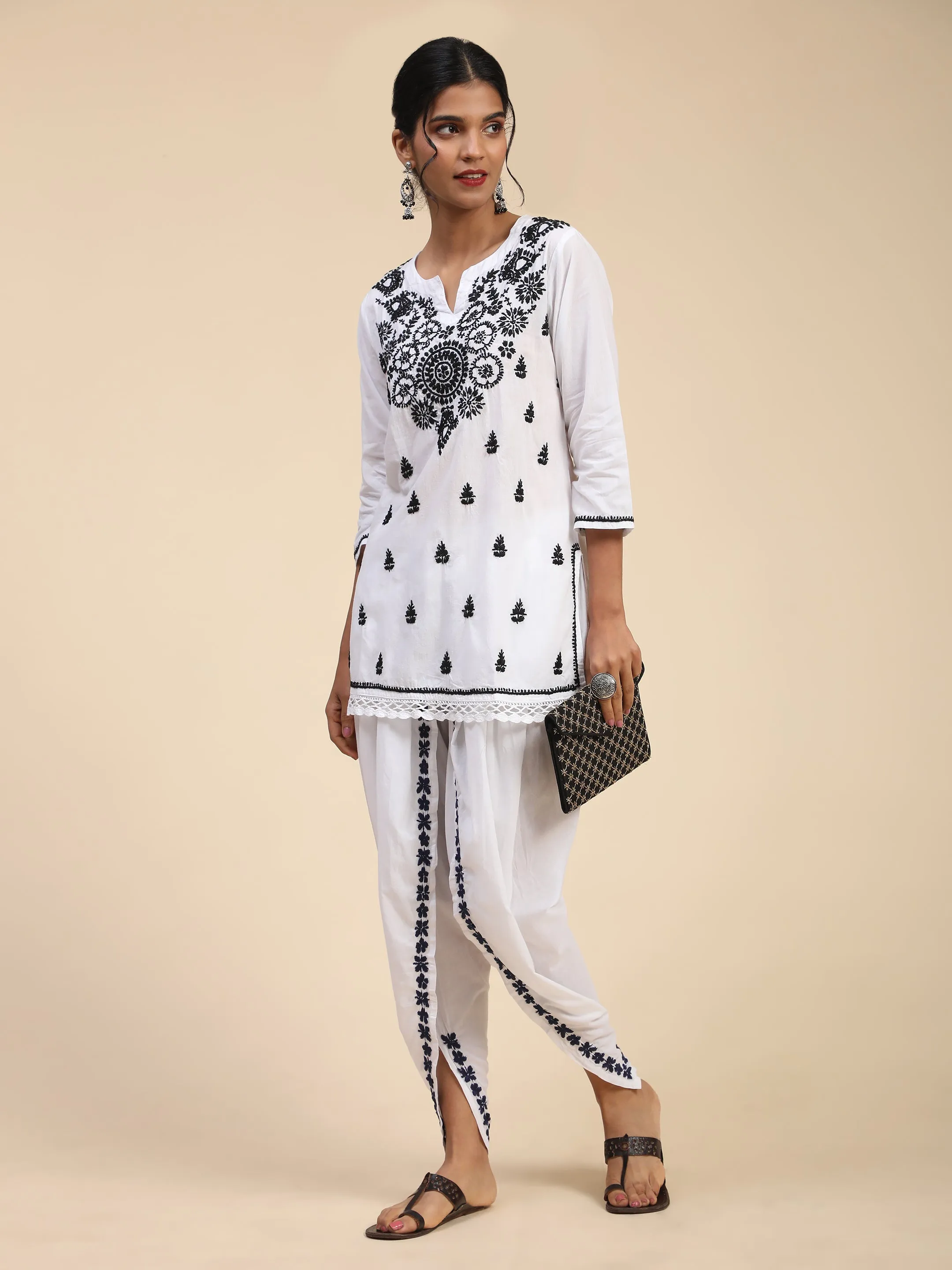 Noor Chikankari Hand Embrodiery Dhooti White/Black