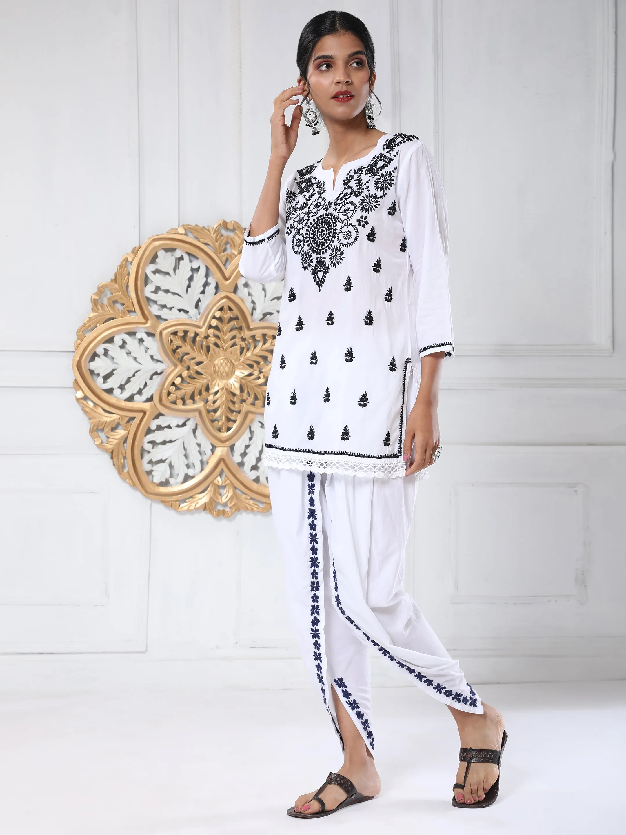 Noor Chikankari Hand Embrodiery Dhooti White/Black