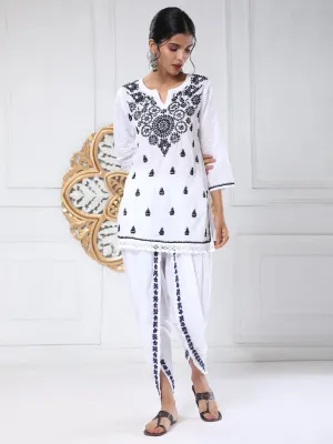 Noor Chikankari Hand Embrodiery Dhooti White/Black