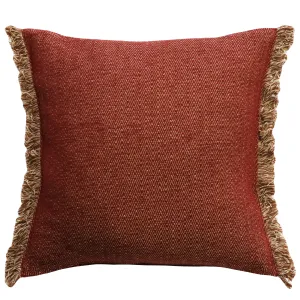 Ollo Nathan Jacquard Design Fringed EdgeCushion - Burnt Red