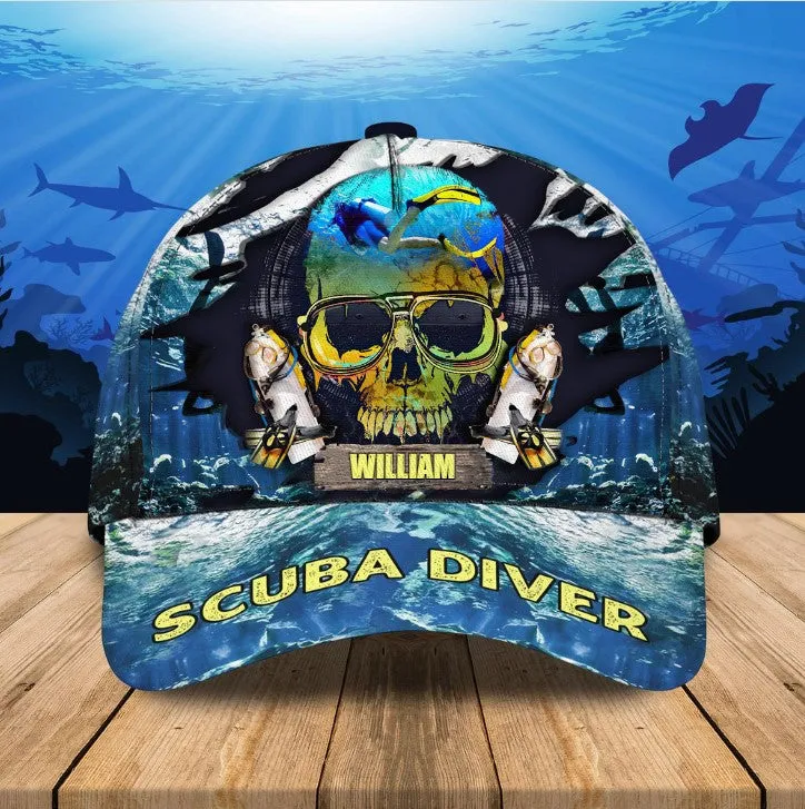 Personalized Super Skull Scuba Diving 3D Baseball Cap All Over Printed Scuba Diving hat