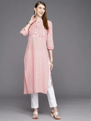 Pink Cotton Chevron Printed Kurta