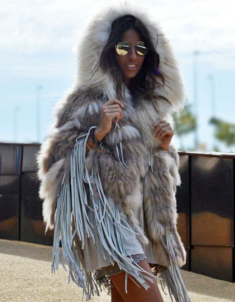 "The Emily" Cream Fringe and Fur Hooded Poncho