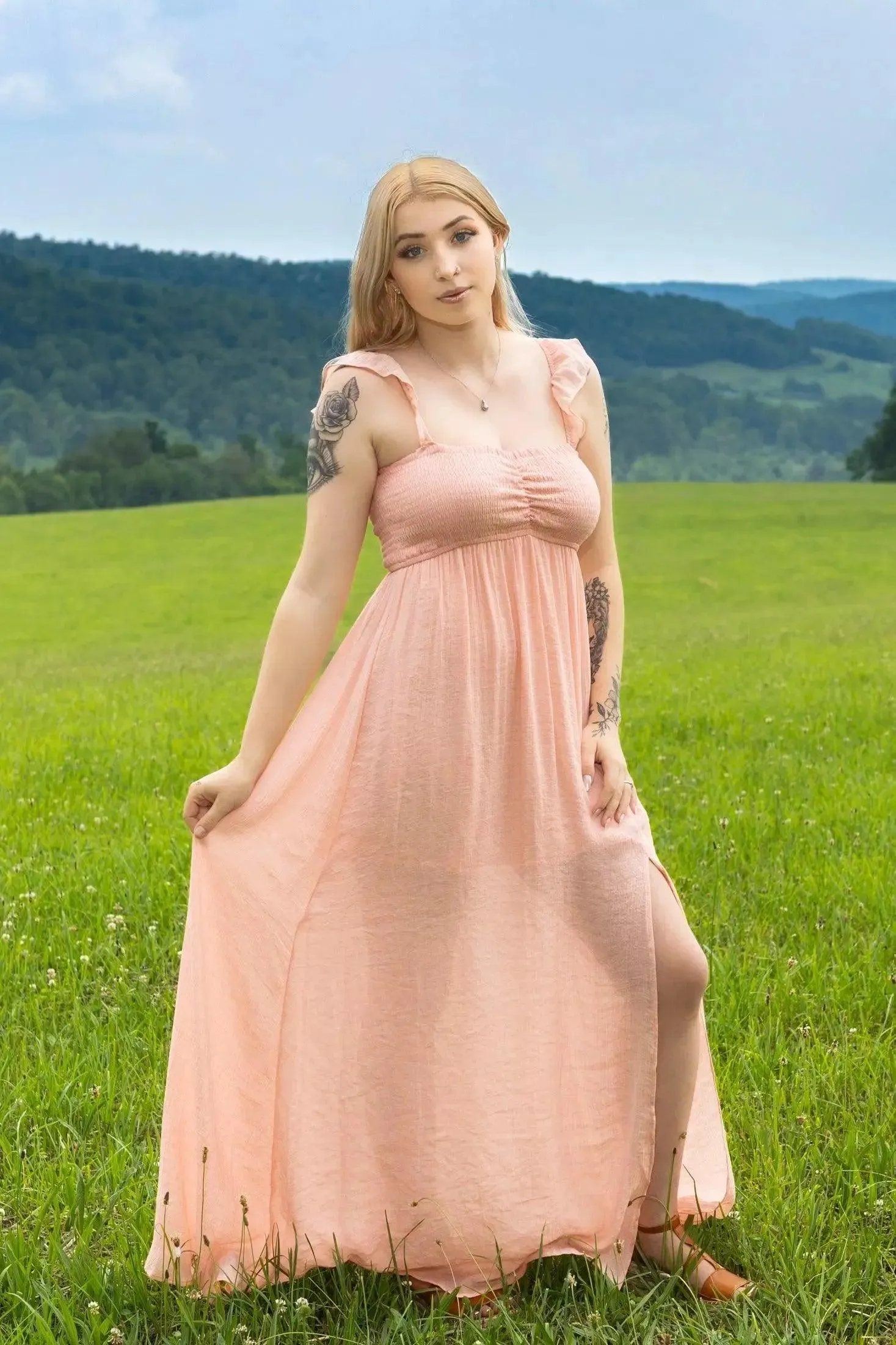 Ruffle Sleeve Smocked Maxi Dress