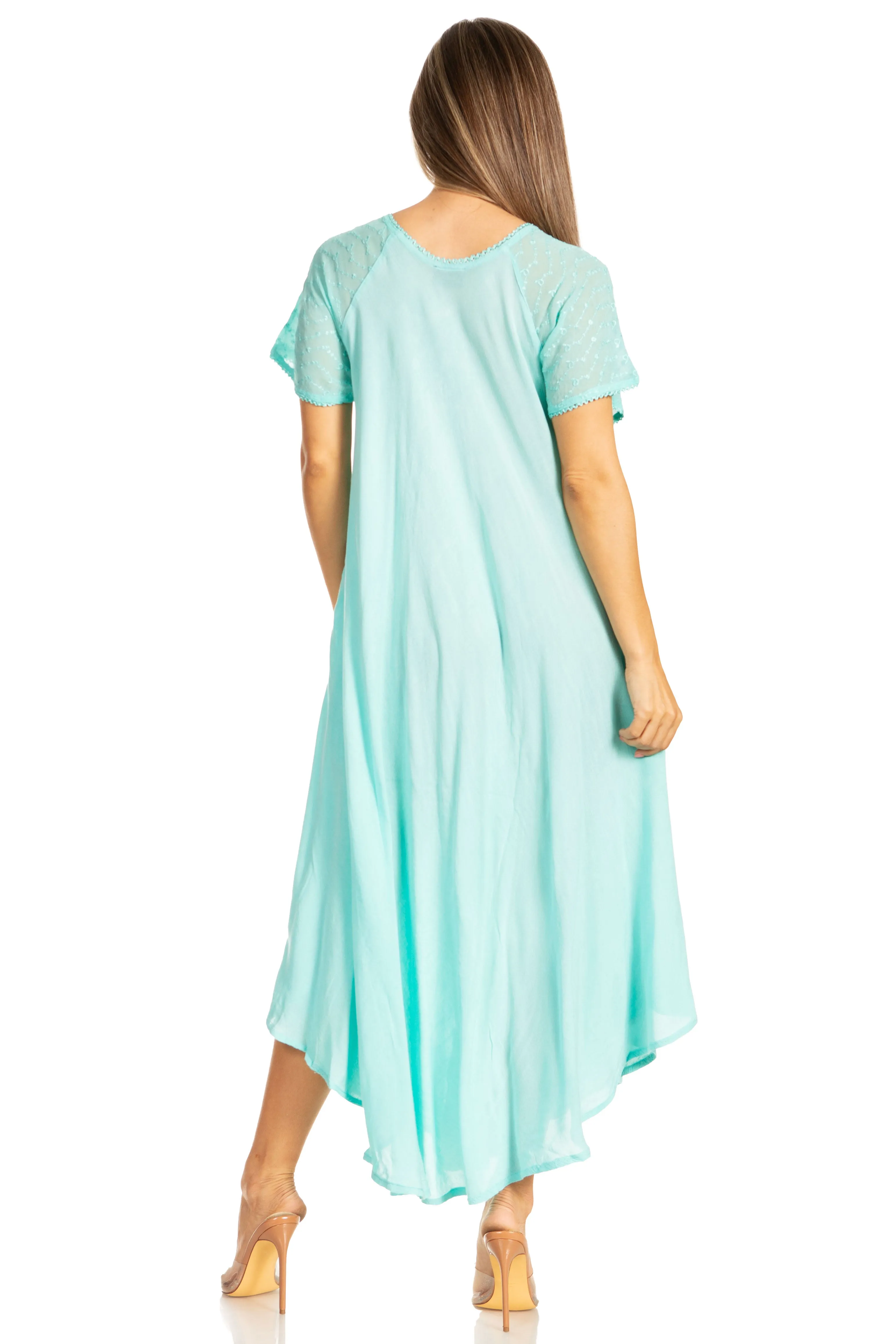 Sakkas Egan Women's Long Embroidered Caftan Dress / Cover Up With Embroidered Cap Sleeves